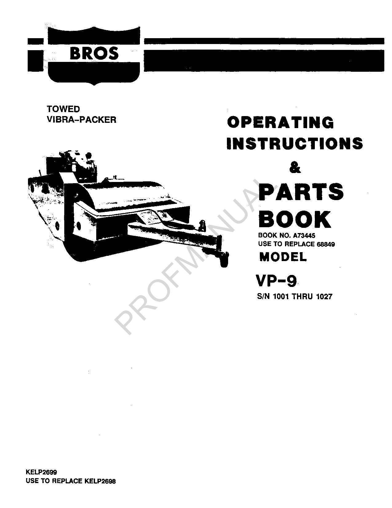 Caterpillar Bros VP 9 – Handbuch zum Ersatzteilkatalog für gezogene Vibrapacker