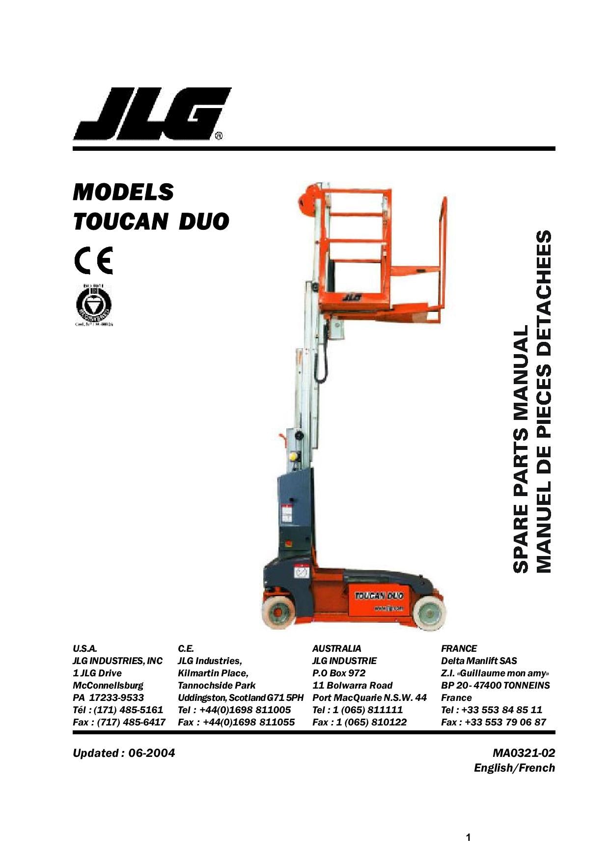 TOUCAN Duo Vertical Lift Parts Catalog Manual S.N. 5085-5134 MA032102