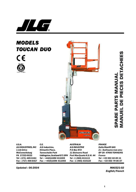 TOUCAN Duo Vertical Lift Parts Catalog Manual S.N. 5085-5134 MA032102