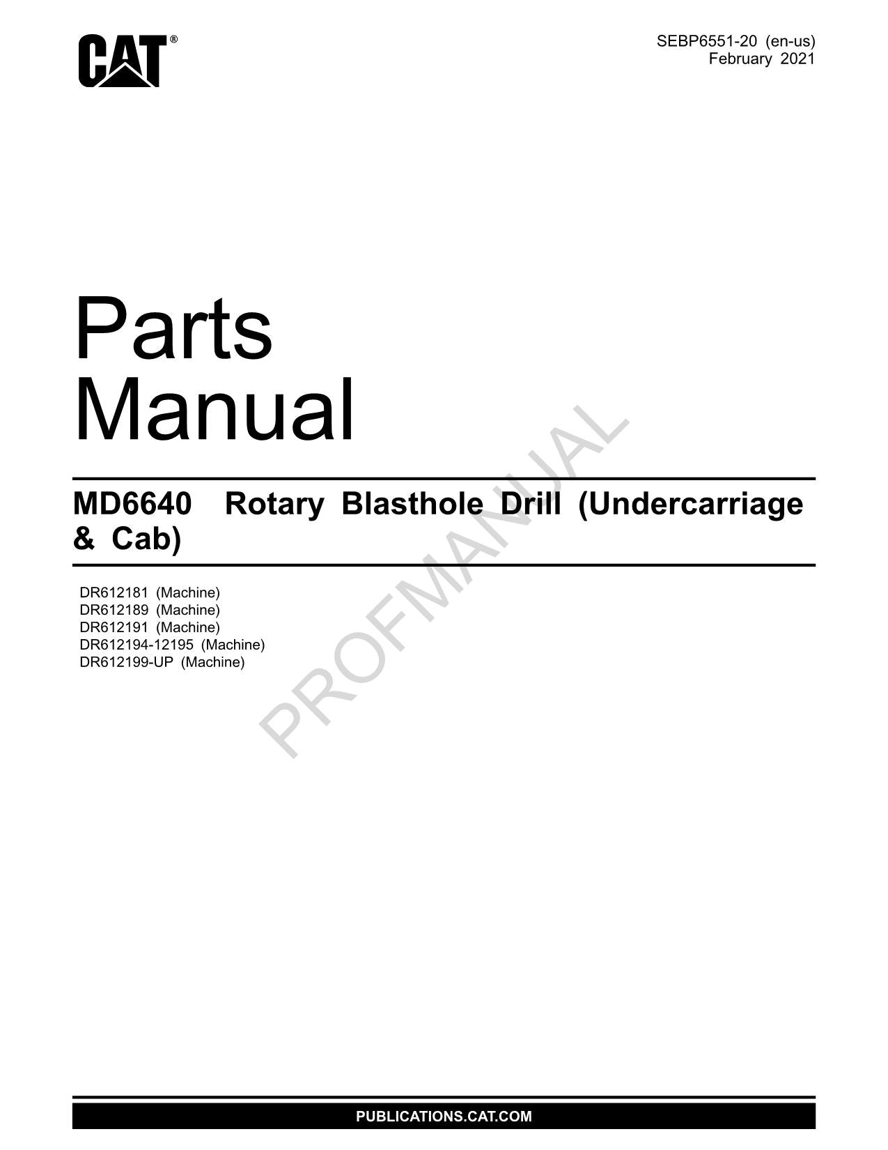 Caterpillar Cat Drill Unterwagen Kabine Teilekatalog Handbuch