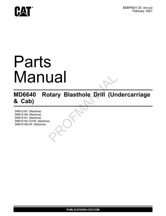 Catalogue manuel des pièces de cabine de train de roulement de foreuse Caterpillar Cat