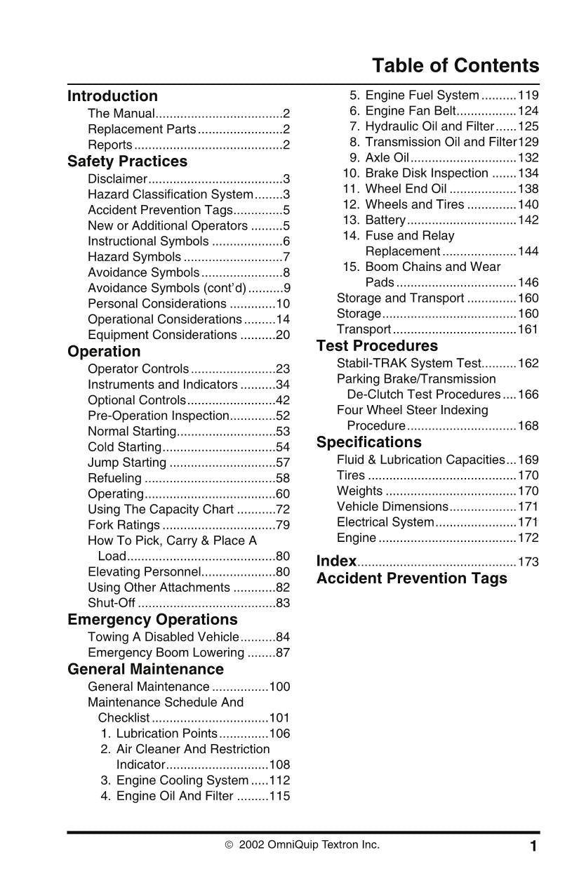 SKYTRAK 8042 Telehandler Maintenance Operation Operators Manual 8990392