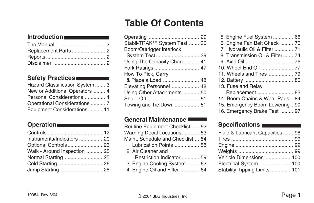 SKYTRAK 10054 Telehandler Maintenance Operation Operators Manual 8990362