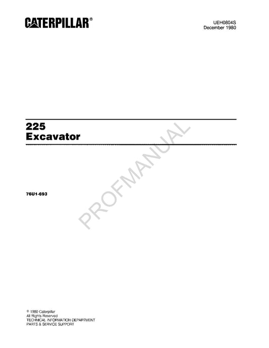 Caterpillar Cat 225 Excavator Parts Catalog Manual ser 76U1-693