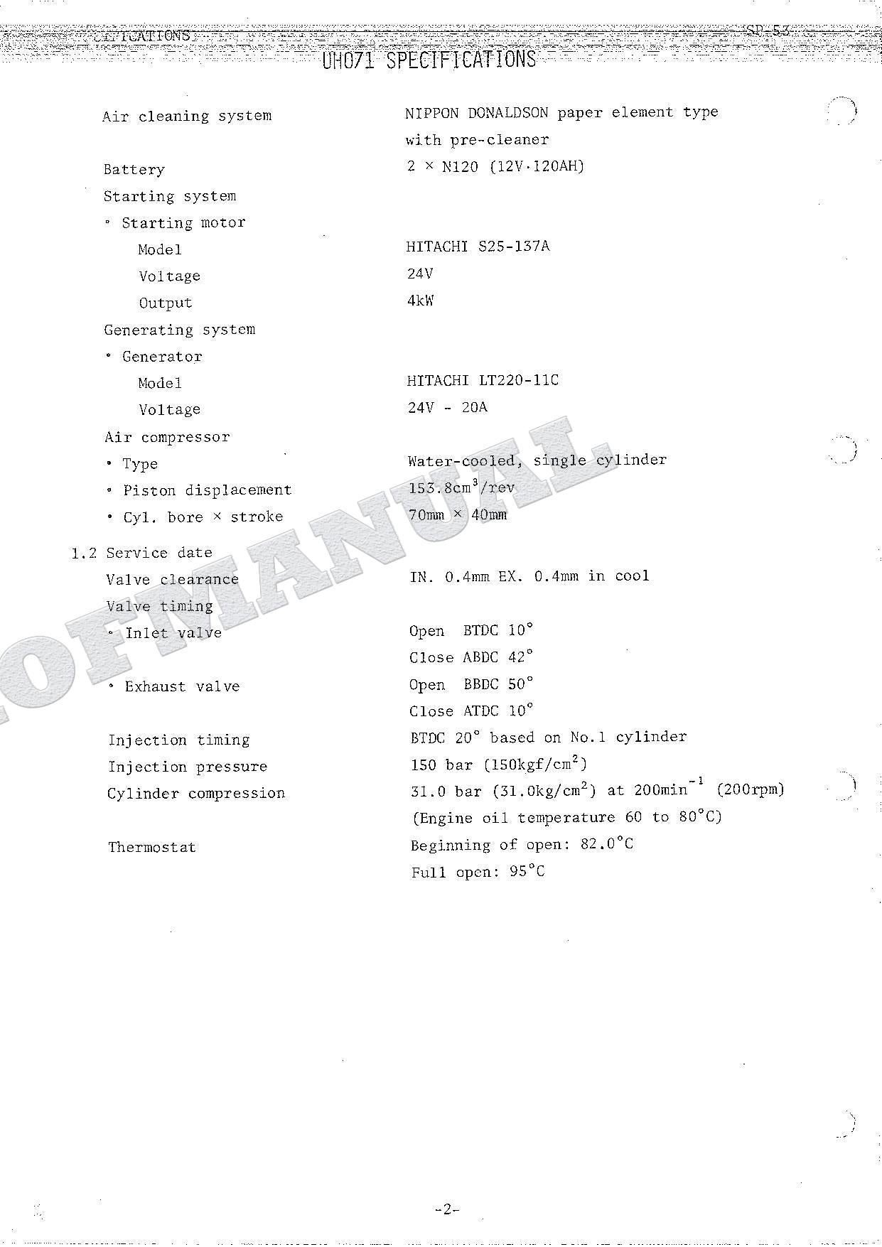 HITACHI UH071 Excavator Excavator Service Manual