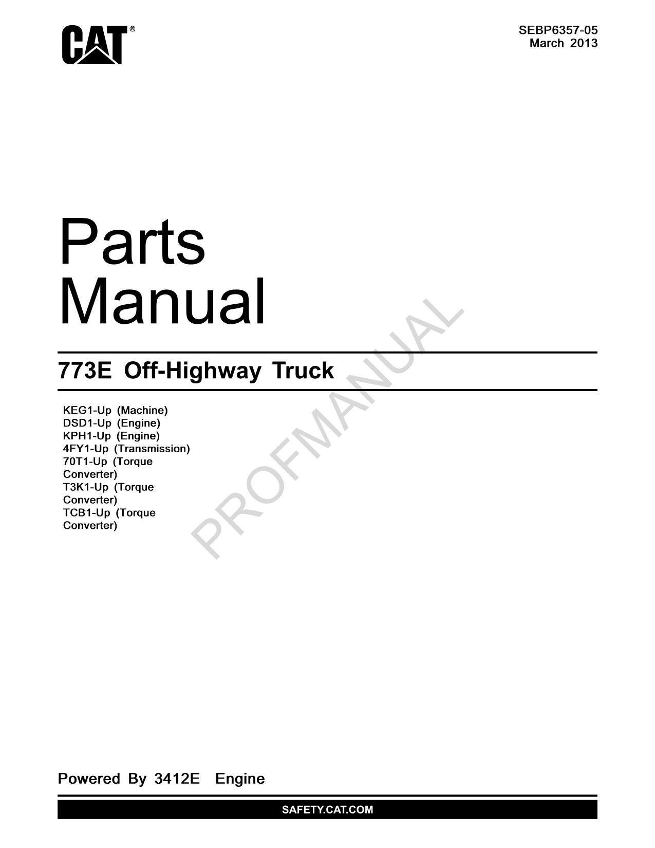 Manuel du catalogue des pièces détachées pour camions tout-terrain Caterpillar Cat 773E