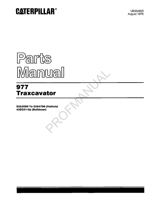 Caterpillar Cat 977 Taxcavator Parts Catalog Manual