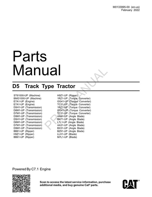 Caterpillar Cat Track Type Tractor Parts Catalog Manual M0133995