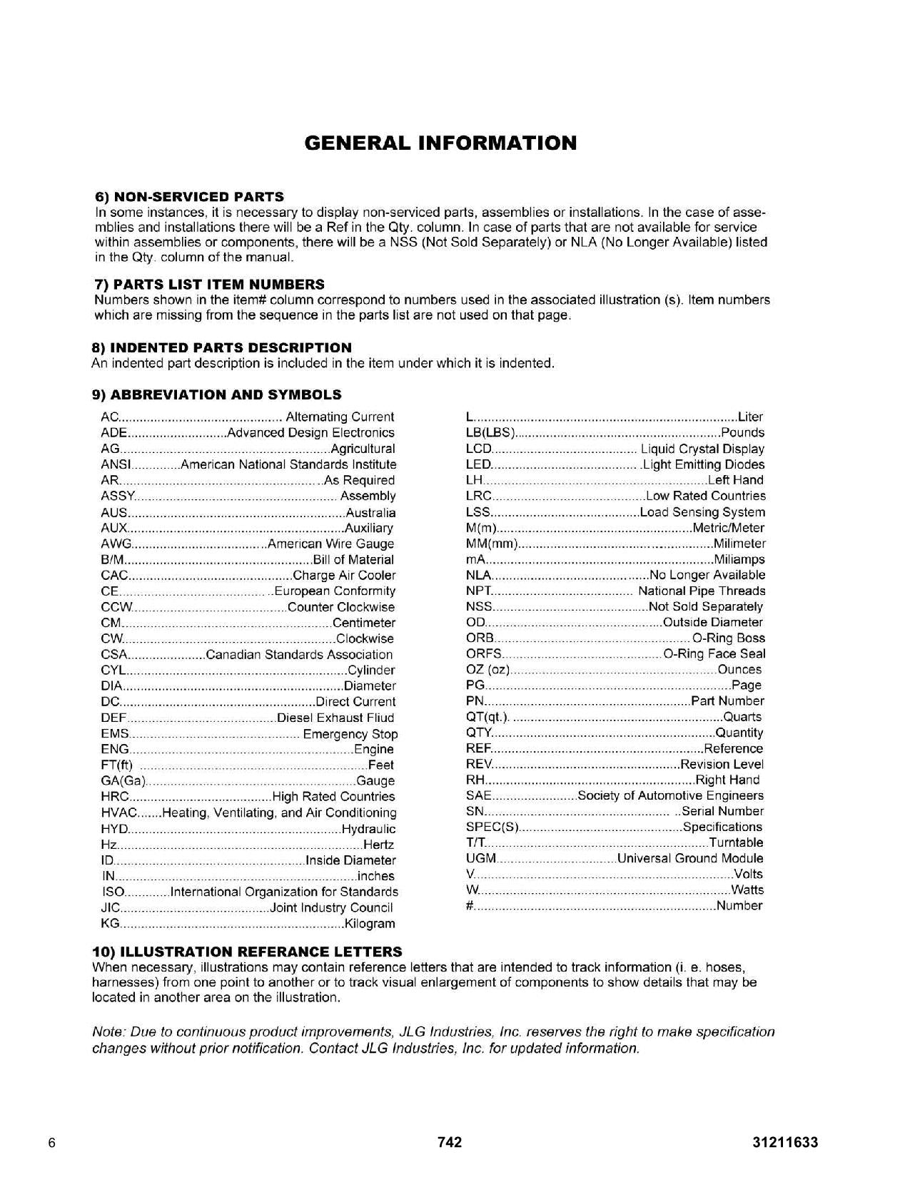 SKYTRAK 742 Telehandler Parts Catalog Manual