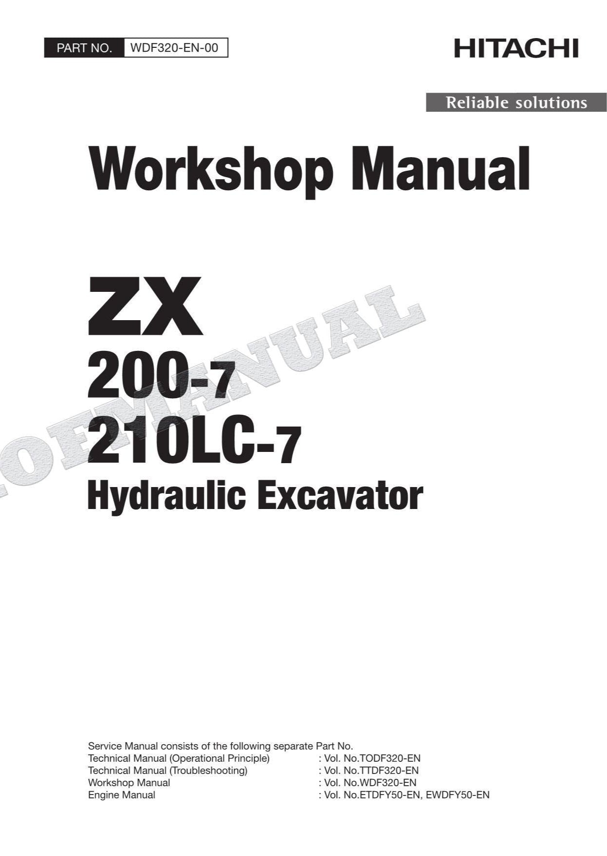 HITACHI ZX200-7 ZX210LC-7 Excavator Repair Service Workshop Manual