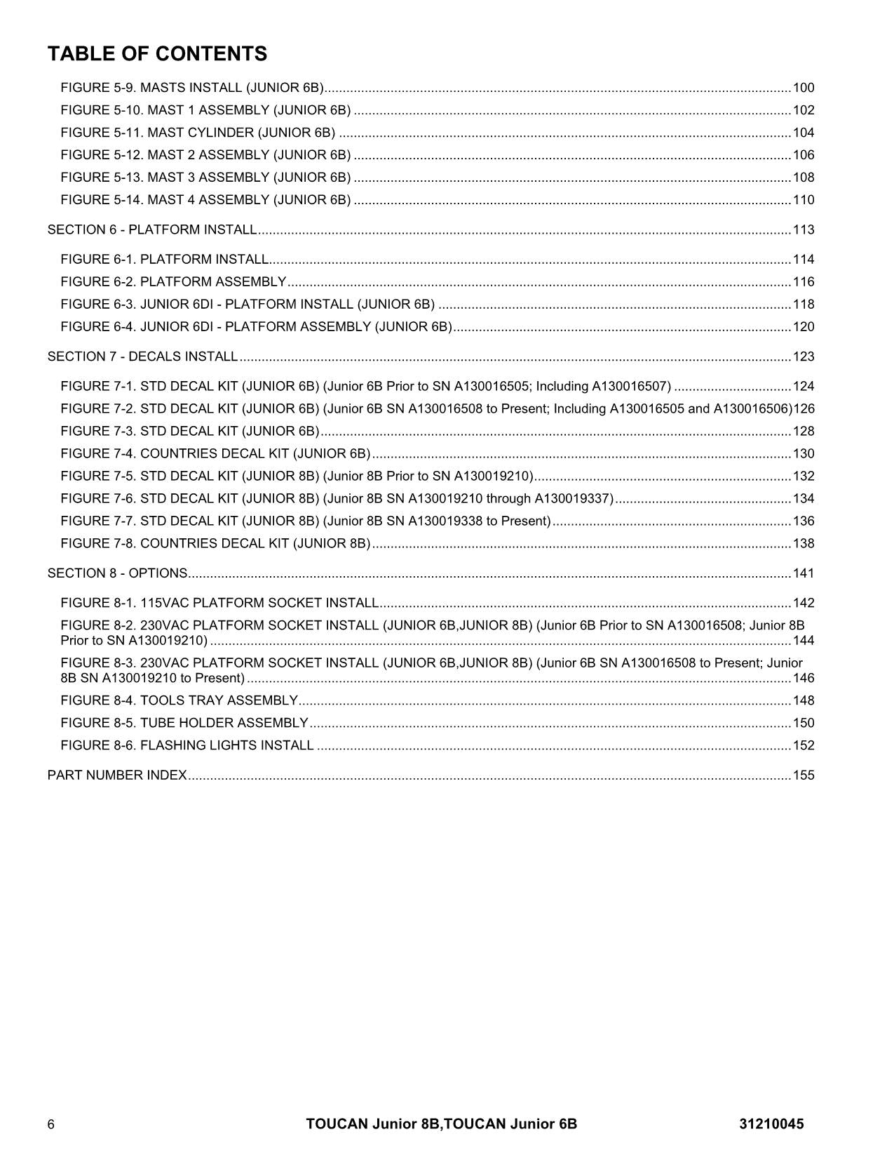 TOUCAN Junior 6B Junior 8B Vertical Lift Parts Catalog Manual Multi language