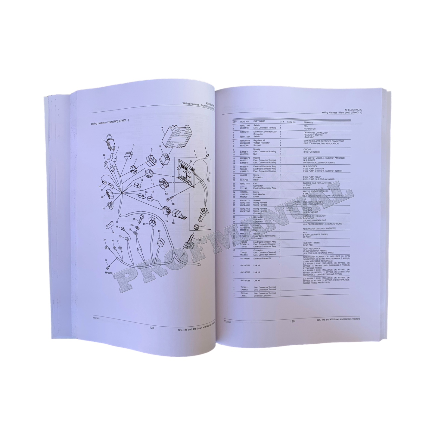 JOHN DEERE 425 445 455 TRAKTOR TEILEKATALOGHANDBUCH 