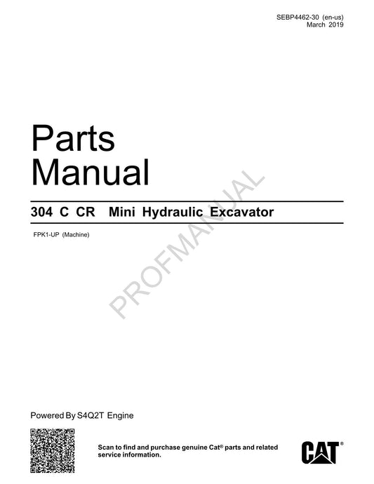 Manuel du catalogue des pièces de la mini-pelle hydraulique Caterpillar Cat 304 C CR