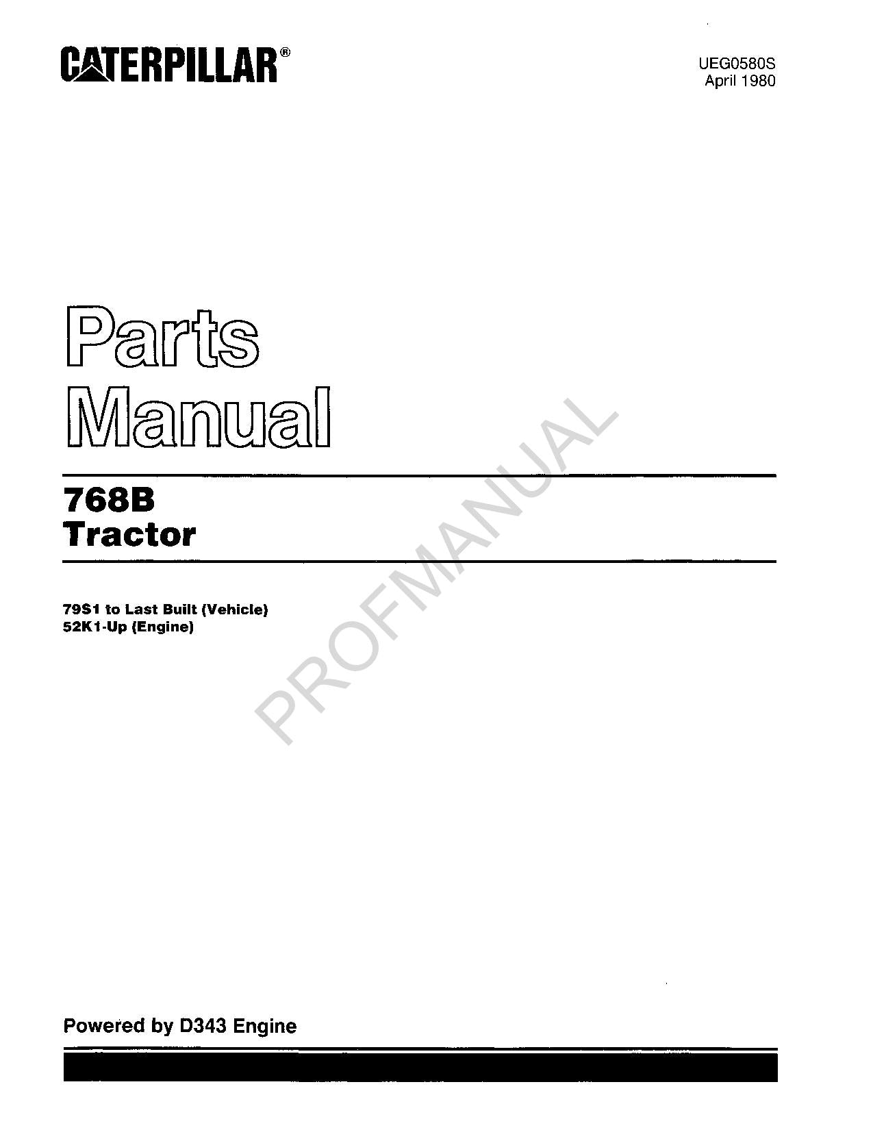 Caterpillar Cat 768B Tractor Track Loader Parts Catalog Manual