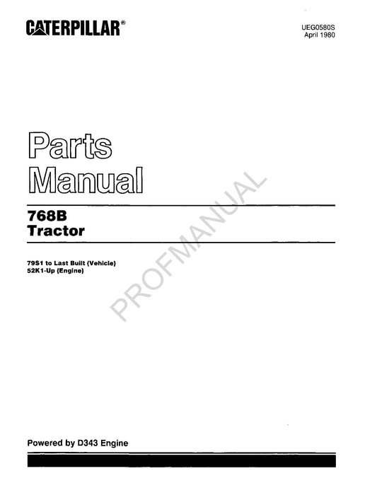 Caterpillar Cat 768B Tractor Track Loader Parts Catalog Manual