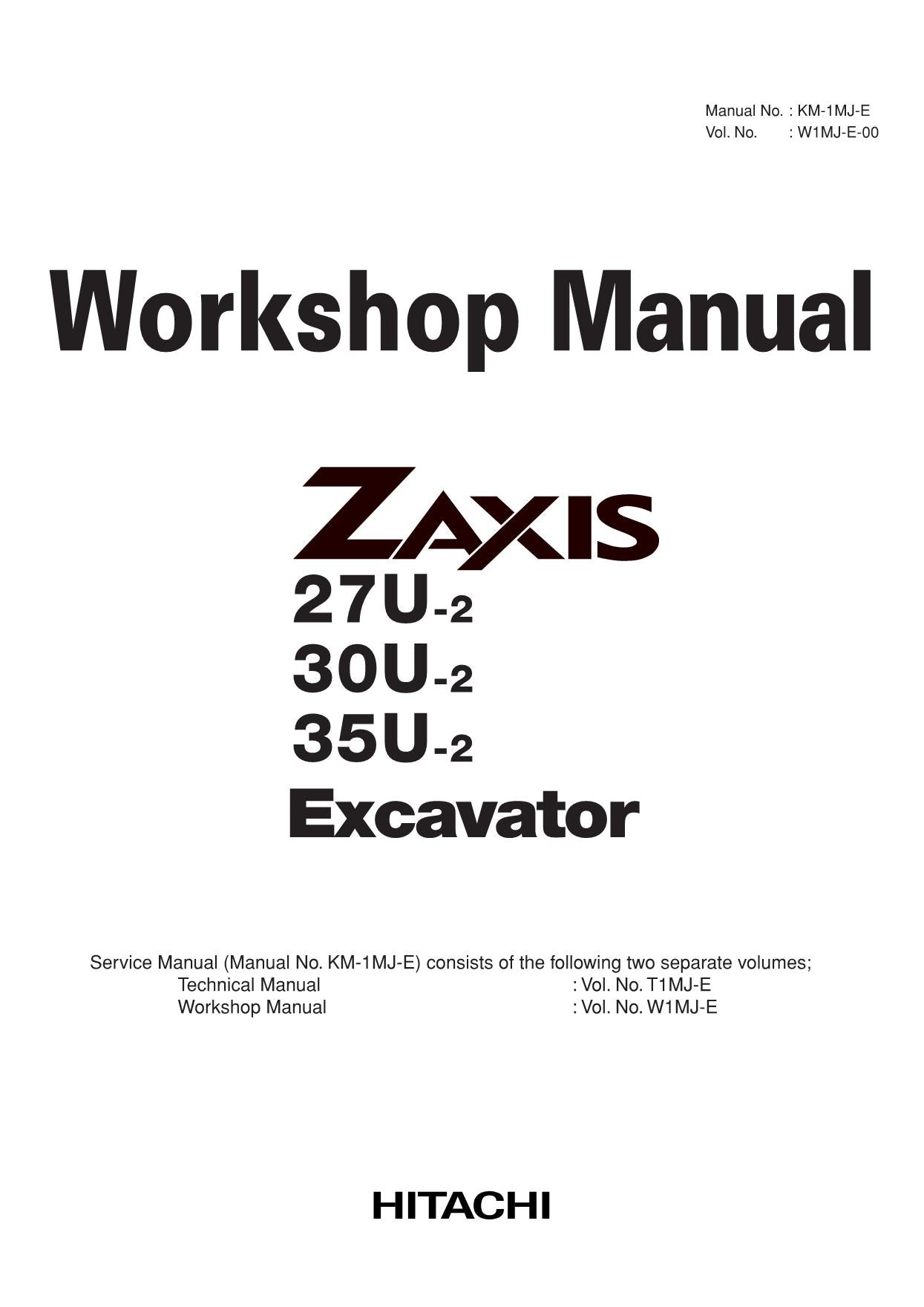 Hitachi ZX27U-2 ZX30U-2 ZX35U-2 Excavator Workshop Service Repair manual