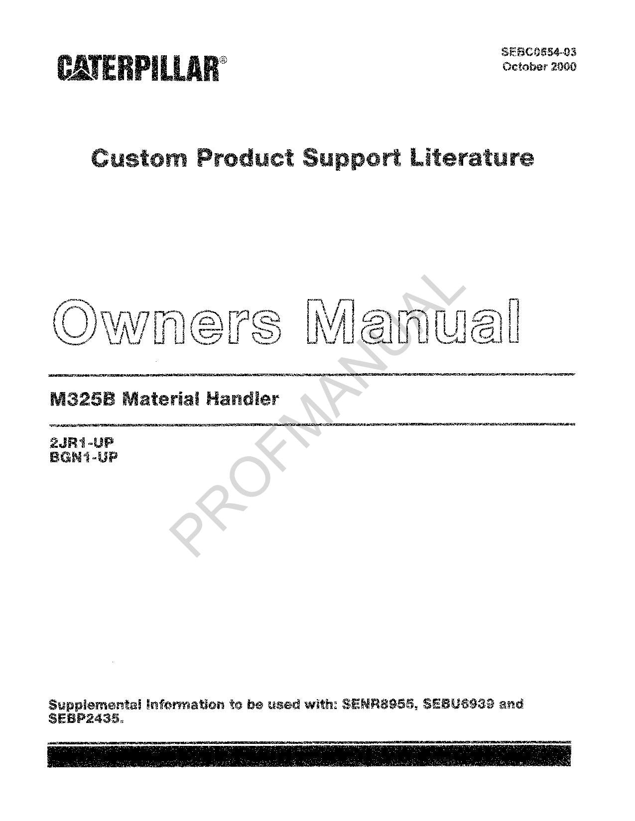 Caterpillar Cat M325B Material Handler Support Literature Parts Catalog Manual