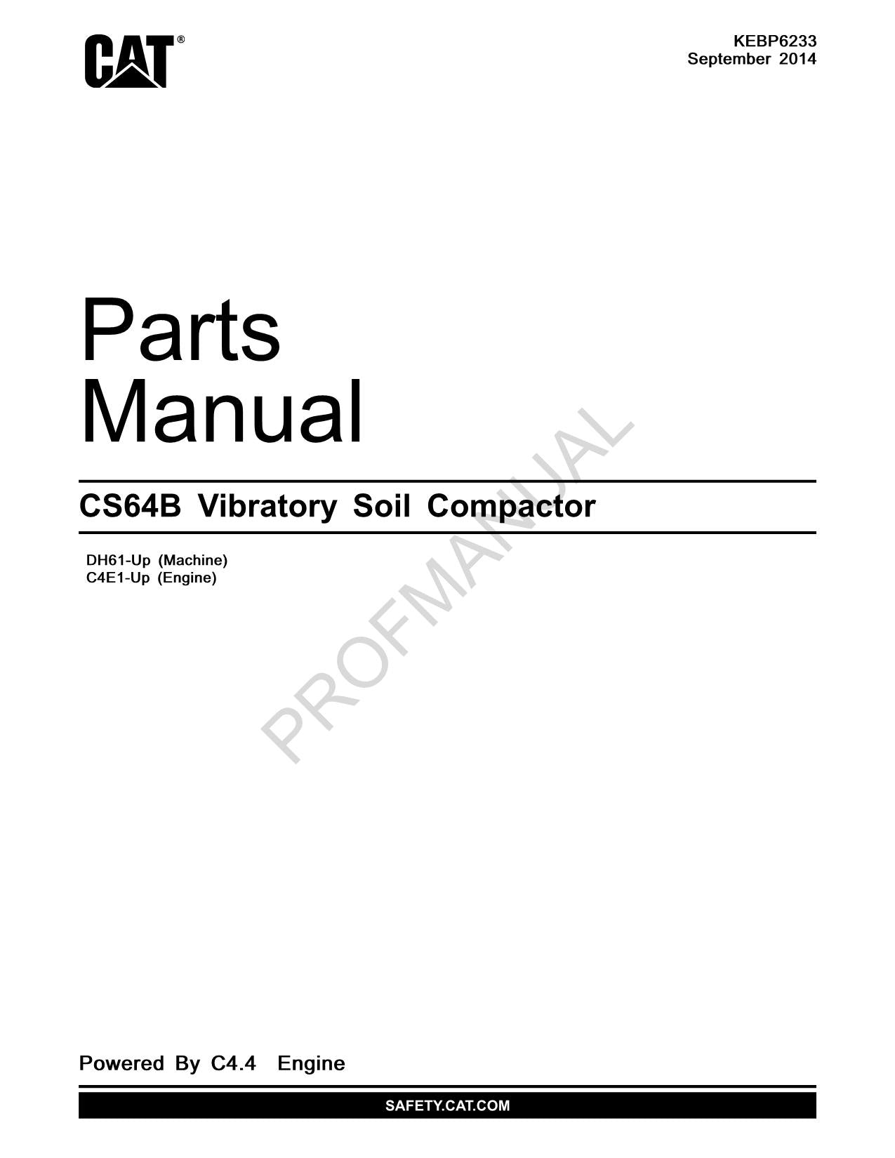 Caterpillar Cat CS64B Vibratory Soil Compactor Parts Catalog Manual KEBP6233