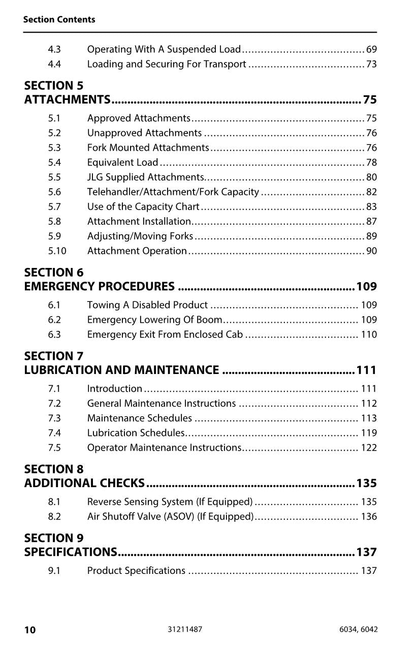 SKYTRAK 6034 6042 Telehandler Maintenance Operation Operators Manual 31211487