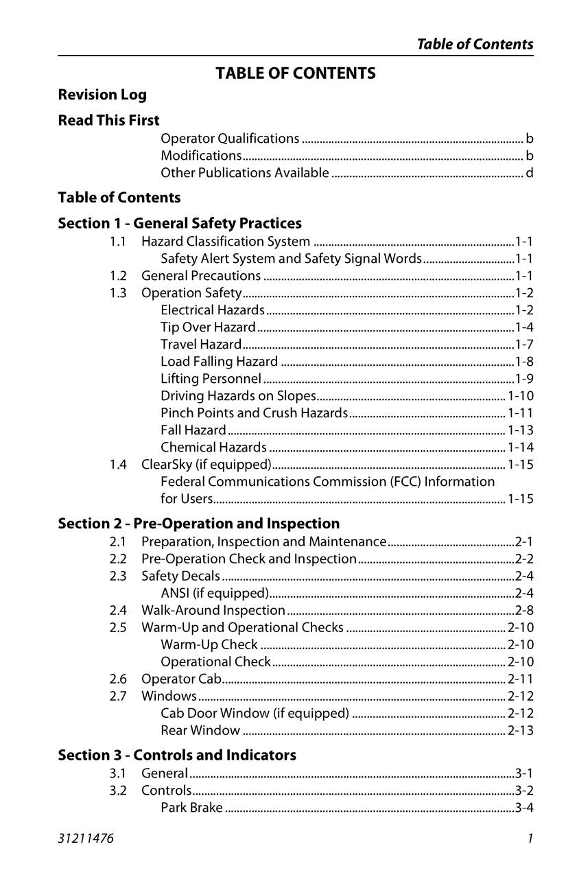 SKYTRAK 3013 Telehandler Maintenance Operation Operators Manual