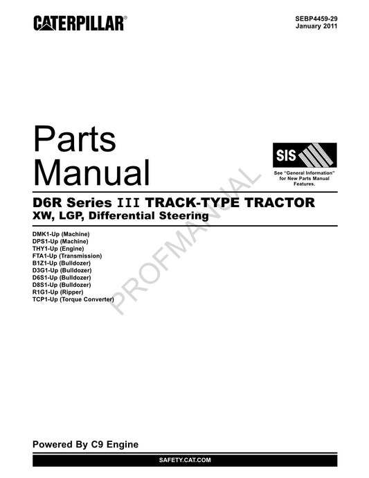 Catalogue de pièces détachées pour tracteur à chenilles Caterpillar Cat D6R III XW LGP SEBP4459