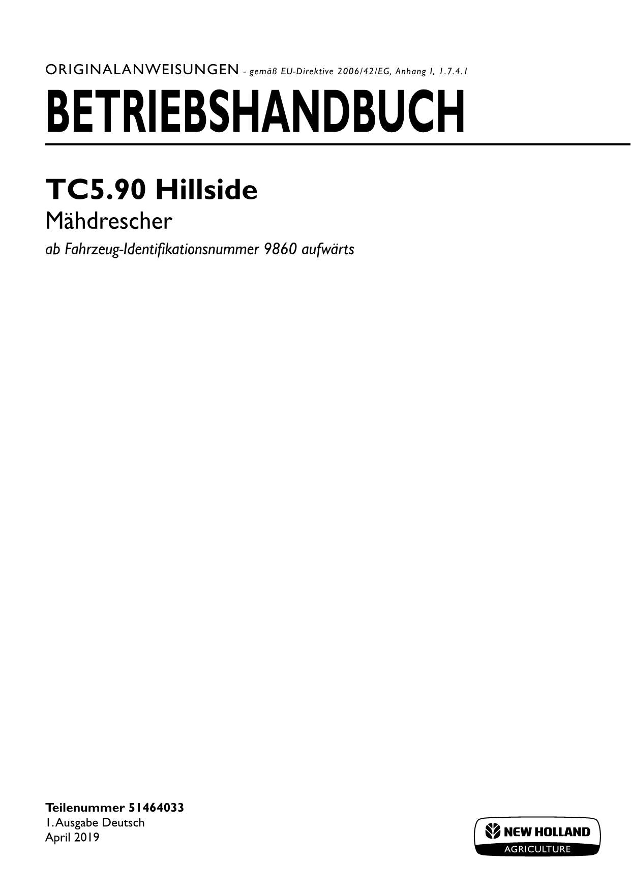 New Holland TC5 90 Hillside Manuel d'instructions pour véhicules 9860