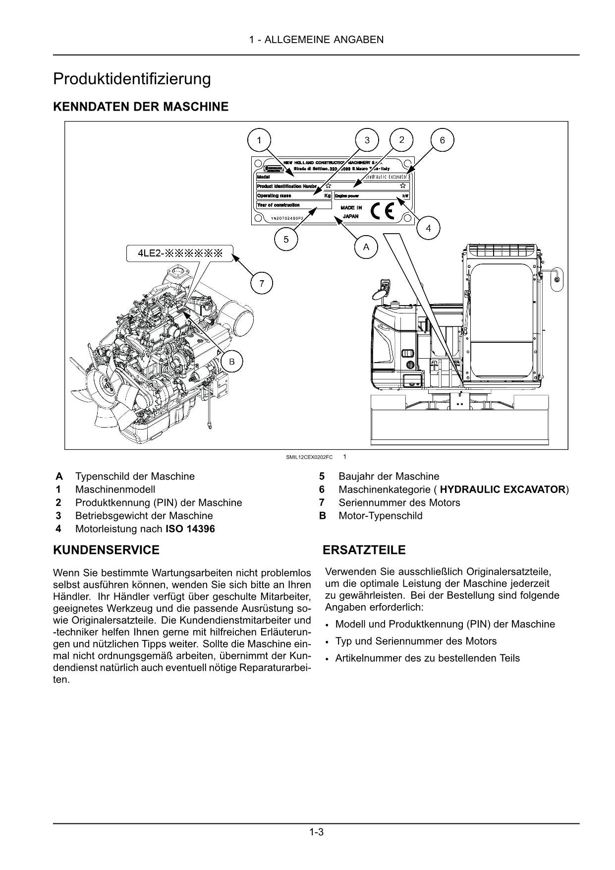 New Holland E75C SR Bagger Manuel d'instructions