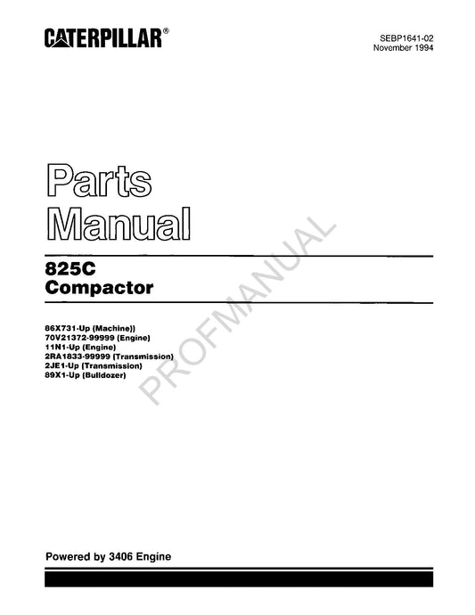 Caterpillar Cat 825C Compactor Parts Catalog Manual SEBP1641