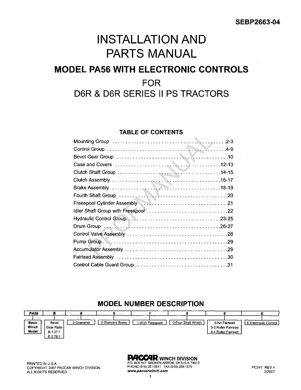 Catalogue de pièces détachées pour tracteur Caterpillar modèle PA56 avec commandes électroniques D6R PS