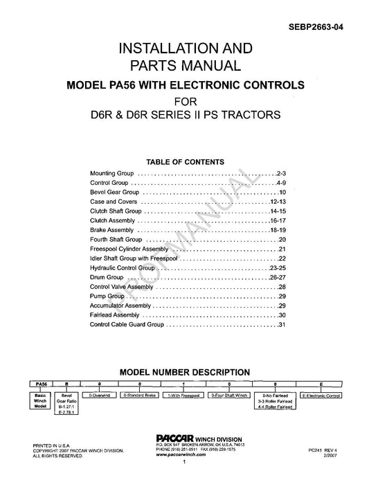 Catalogue de pièces détachées pour tracteur Caterpillar modèle PA56 avec commandes électroniques D6R PS