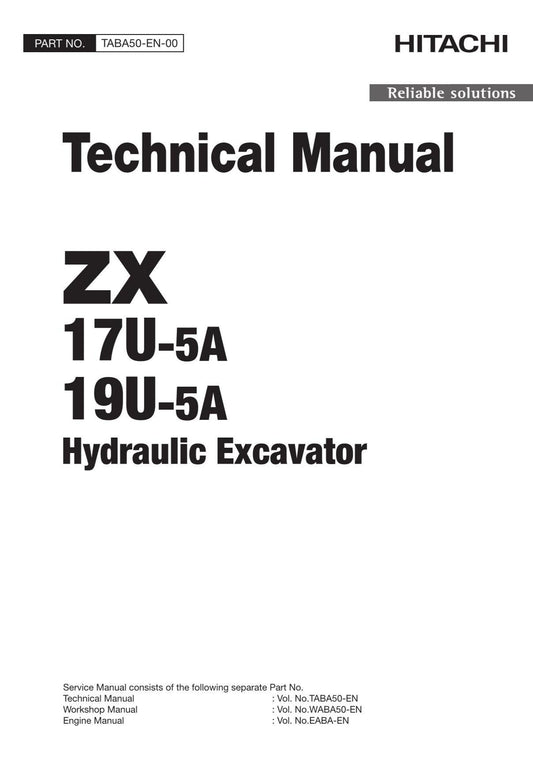 Hitachi ZX17U-5A Excavator Service Manual with Schemes TABA50-EN-00