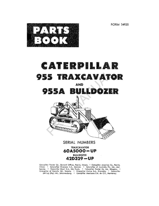 Caterpillar 955 Traxcavator 955A Bulldozer Track Loader Parts Catalog Manual