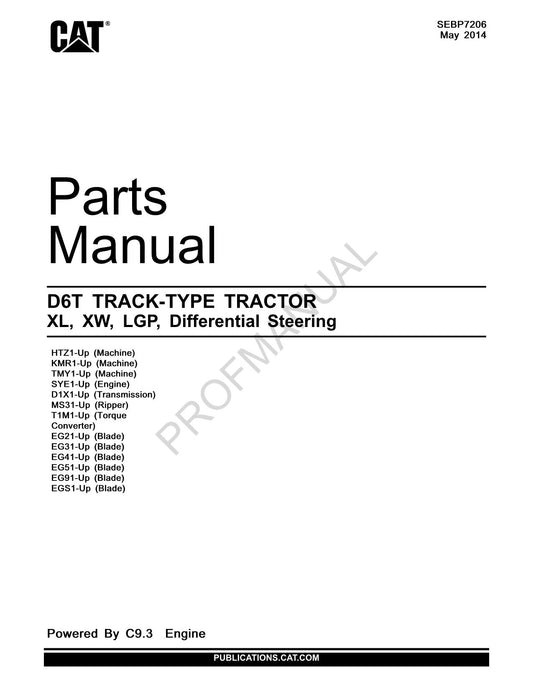 Catalogue de pièces détachées pour TRACTEUR À CHENILLES Caterpillar Cat D6T XL XW LGP SEBP7206