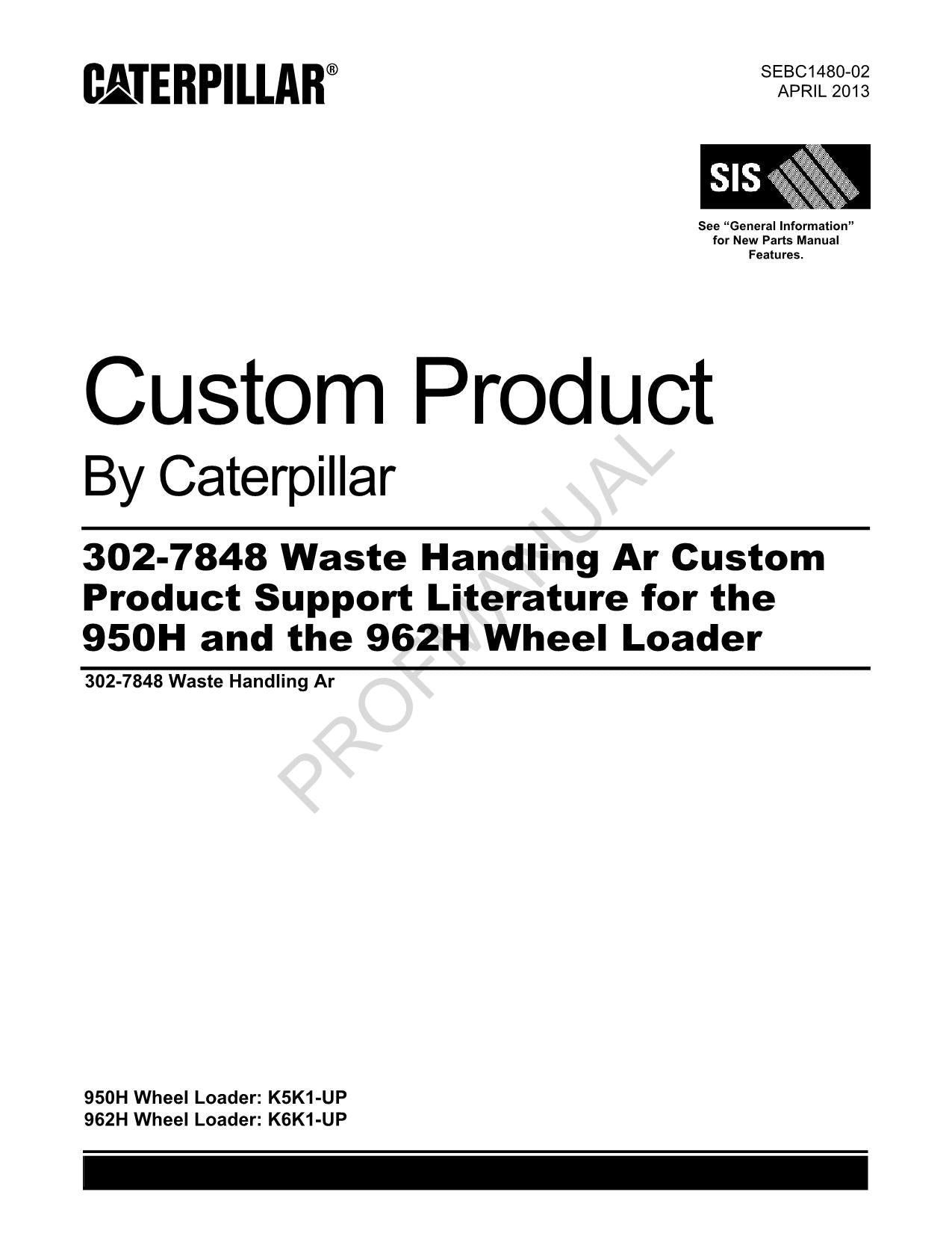 Caterpillar 302 7848 Waste Handling Ar 950H Wheel Loader Parts Catalog Manual