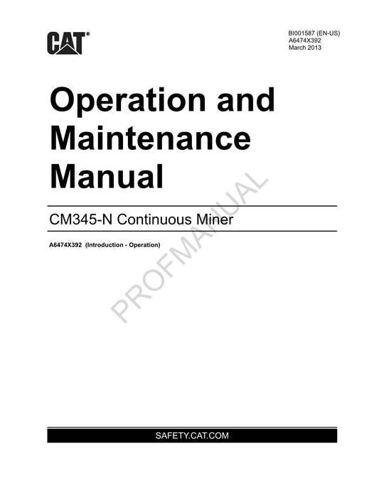 Caterpillar Cat CM345-N Continuous Miner Operators Manual