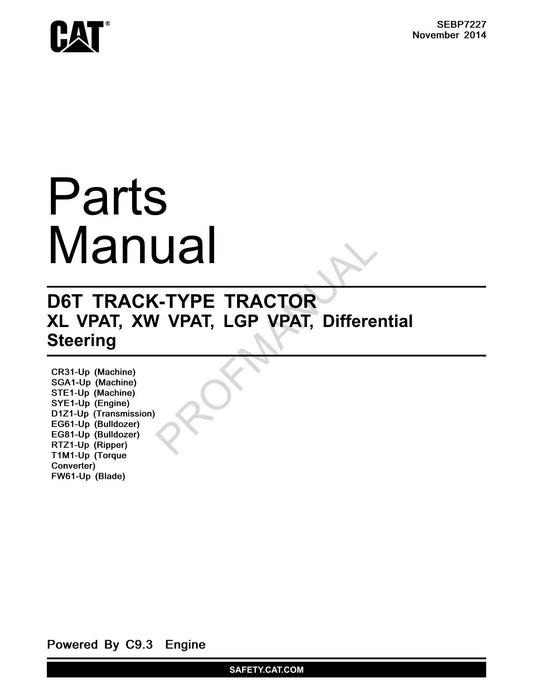 Catalogue de pièces détachées pour tracteur à chenilles Caterpillar D6T XL VPAT XW VPAT LGP VPAT