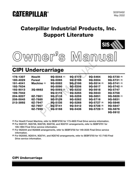 Le train de roulement Caterpillar Cat Cipi comprend 16 catalogues de pièces différentes