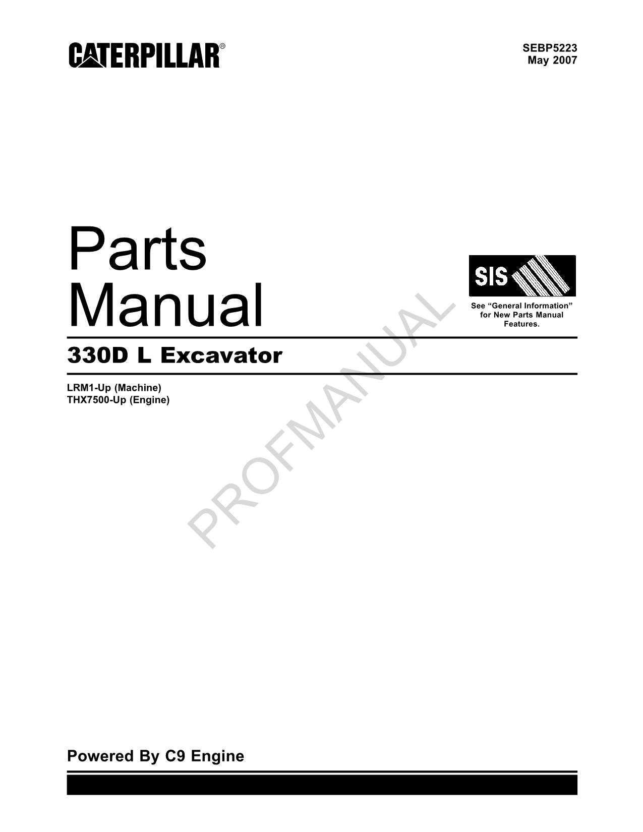 Caterpillar Cat 330D L Excavator Parts Catalog Manual ser LRM1-Up THX7500-Up