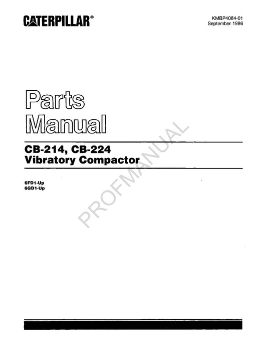 Caterpillar Cat CB 214 CB 224 Vibratory Compactor Parts Catalog Manual