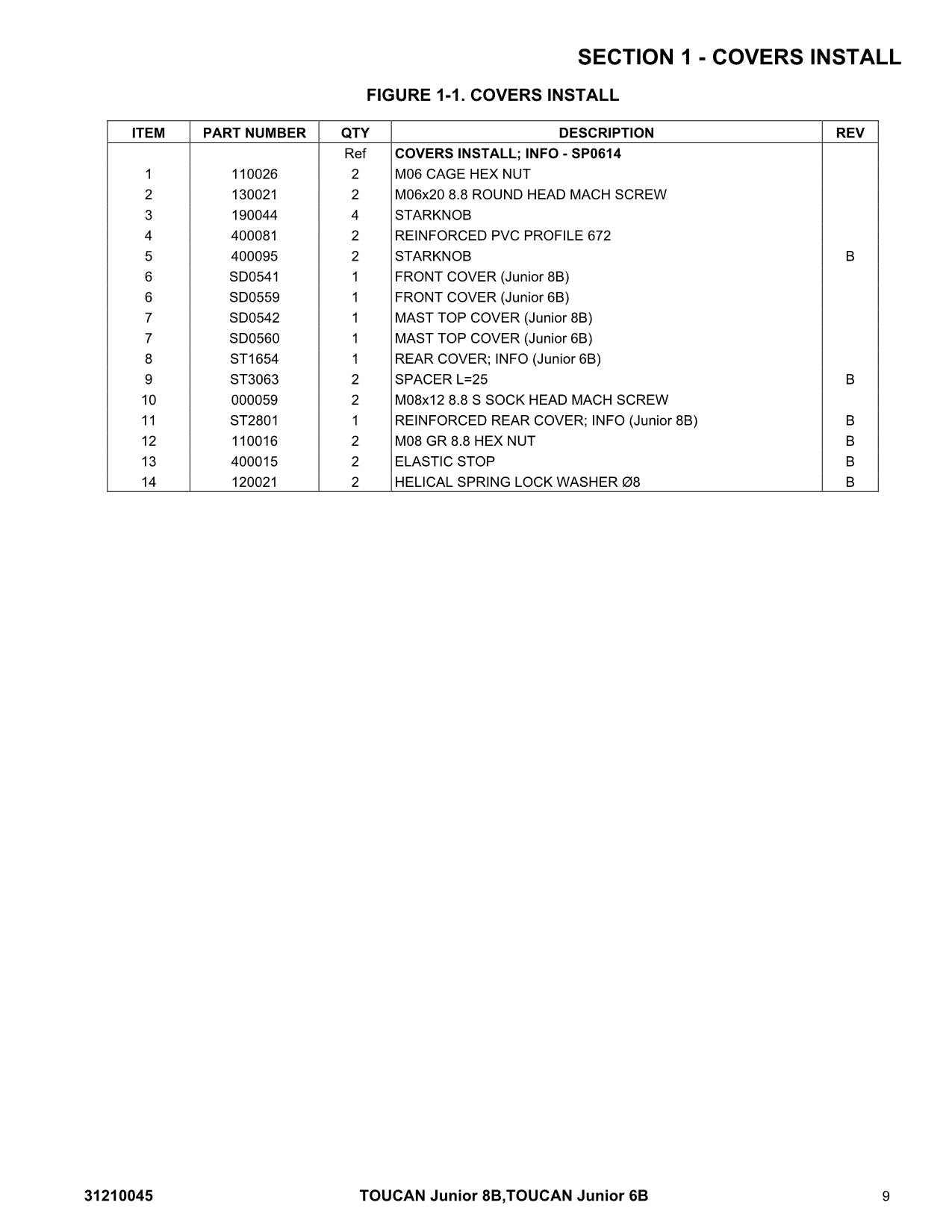 TOUCAN Junior 6B Junior 8B Vertical Lift Parts Catalog Manual Multi language