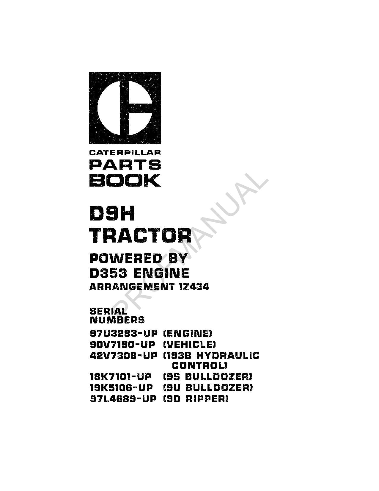 Manuel du catalogue des pièces détachées du tracteur Caterpillar Cat D9H SEBP1235