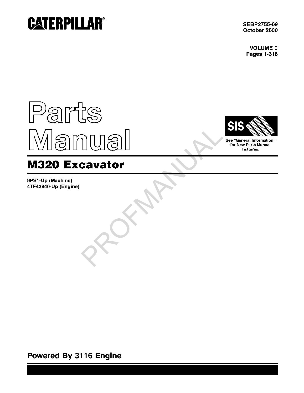 Caterpillar Cat M320 Excavator Parts Catalog Manual SEBP2755