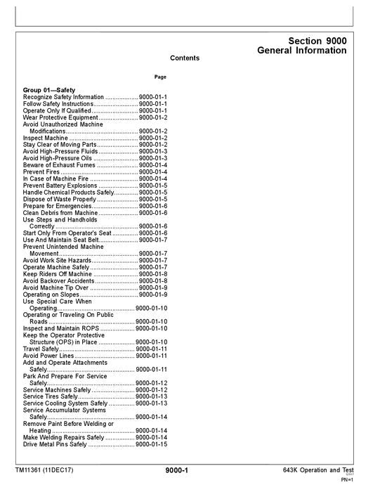 JOHN DEERE 643K FAHRRAD-FÄLLBÜNDELMASCHINE - BETRIEBSTEST - TECHNISCHES HANDBUCH