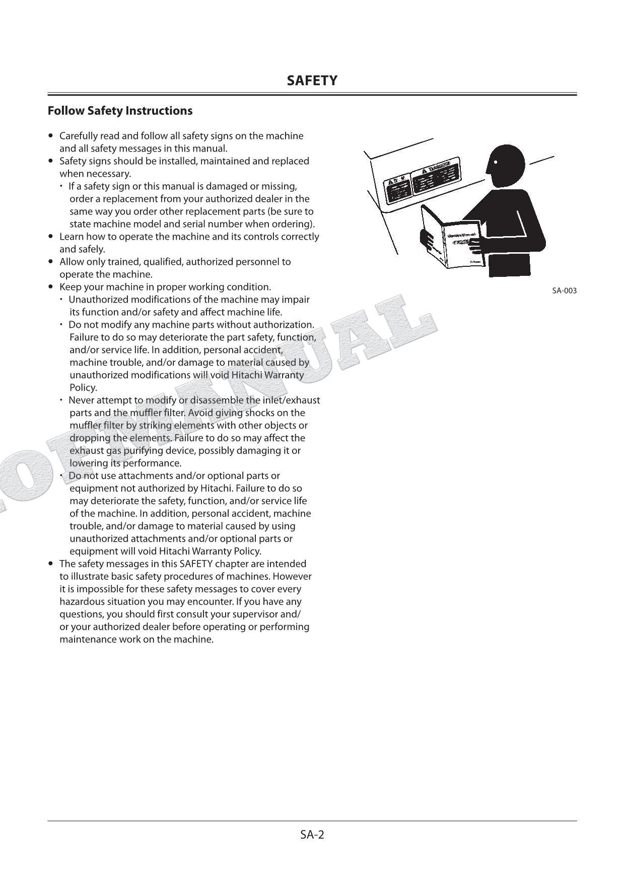 HITACHI ZX210LCN-5B ZX240N-5B Excavator Service Manual Troubleshooting