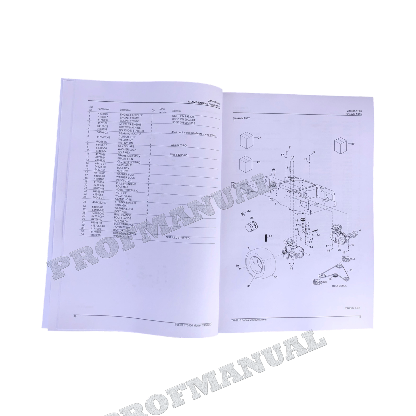 Bobcat ZT3000 Rasenmäher Ersatzteilkatalog Handbuch 999300201627-