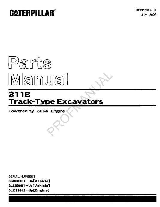 Caterpillar Cat 311B Track Type Excavator Parts Catalog Manual