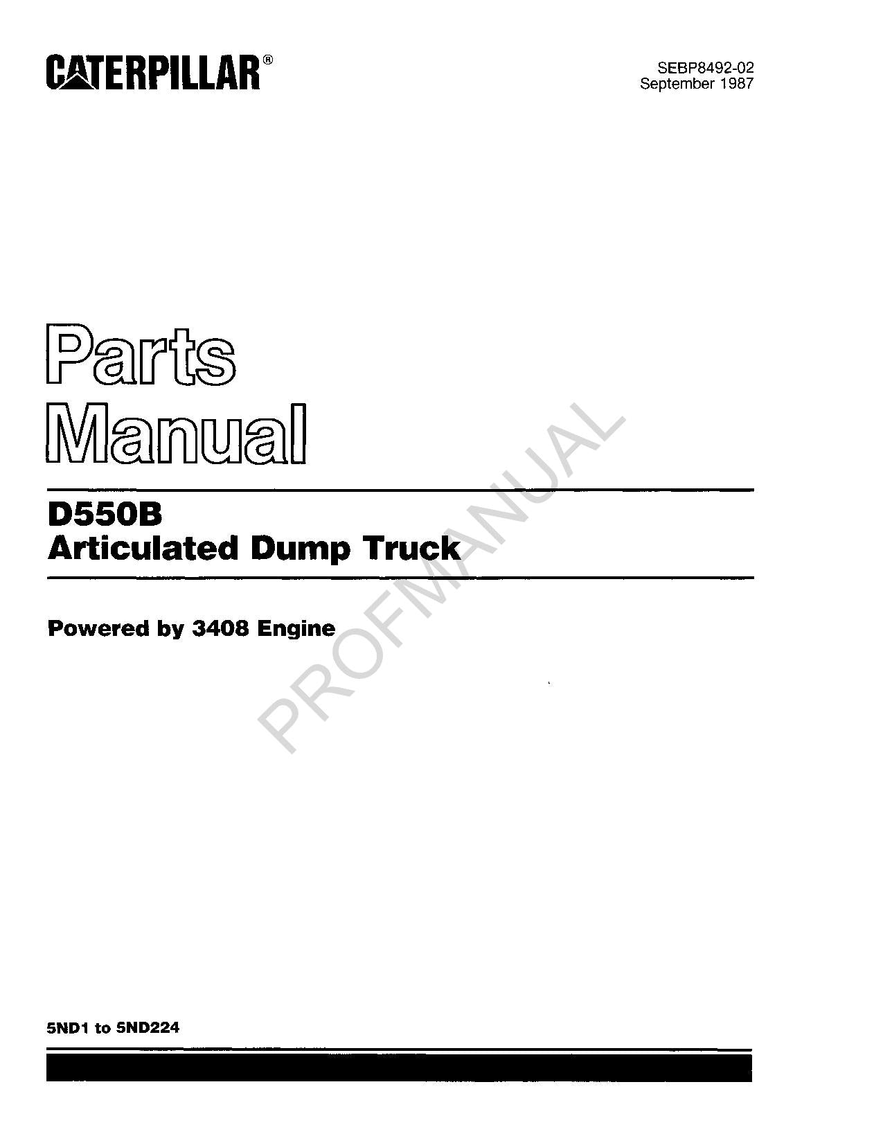 Caterpillar Cat D550B Articulated Dump Truck Parts Catalog Manual