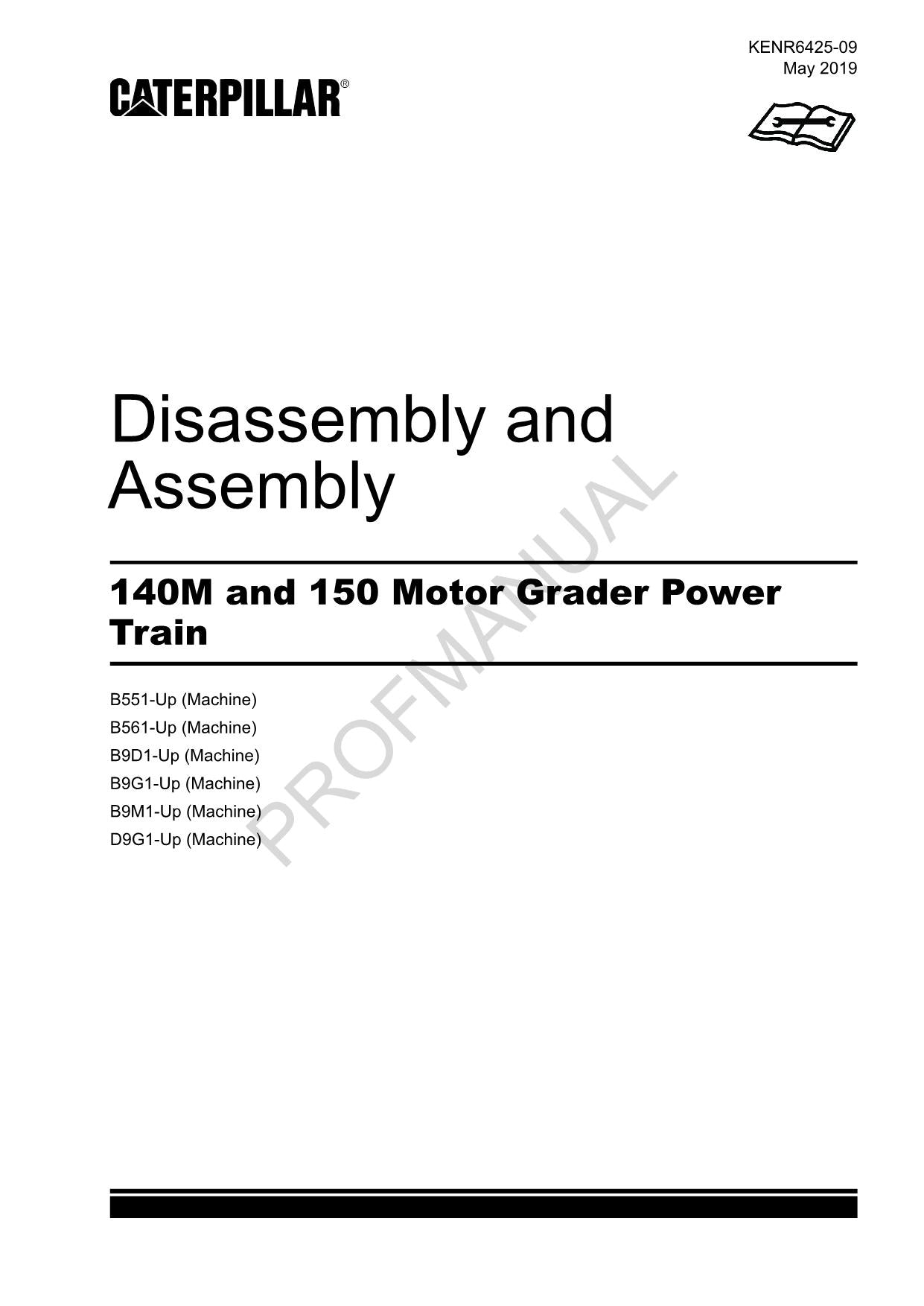 Caterpillar 140M 150 Motor Grader Power Train Disassemb Assembly Service Manual