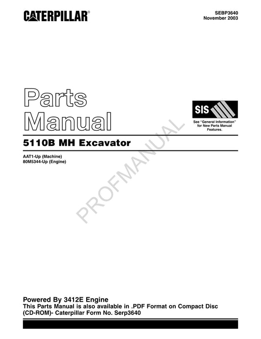 Caterpillar Cat 5110B Excavator Parts Catalog Manual ser AAT1-Up 80M5344-Up