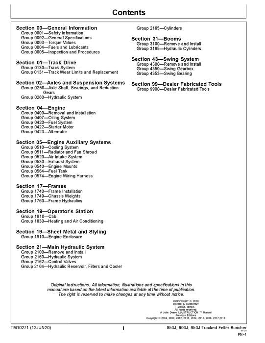 JOHN DEERE 853J 903J 953J BÜNDELMASCHINE REPARATUR TECHNISCHES HANDBUCH TM10271